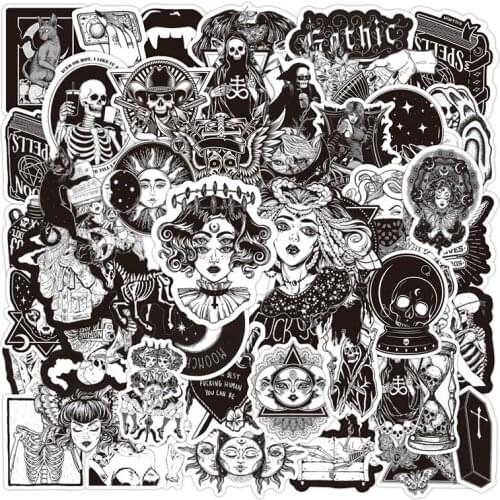 50pcs Color Black And White Stickers Random Graffiti Punk Sticker For Kids Toy Waterproof Decals Skateboard Motorcycle Sticker