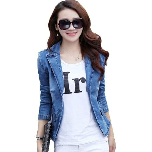 New Fashion Long-sleeve Women Denim Jacket Short Slim Solid Denim Small Suit Jacket Casual outerwear Female Spring Autumn