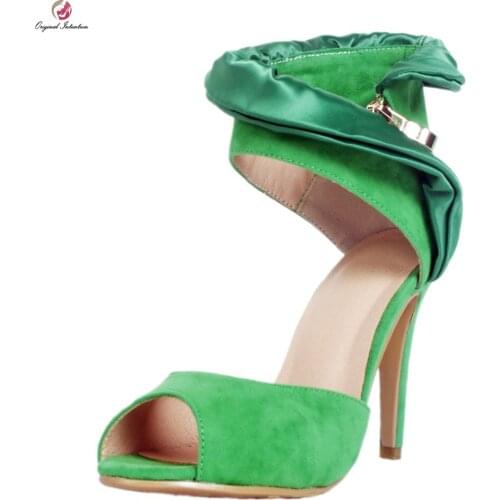 Original Intention Elegant Women Sandal Peep Toe Thin High Heels Sandals Stylish Green Summer Shoes Woman Plus Size 4-15