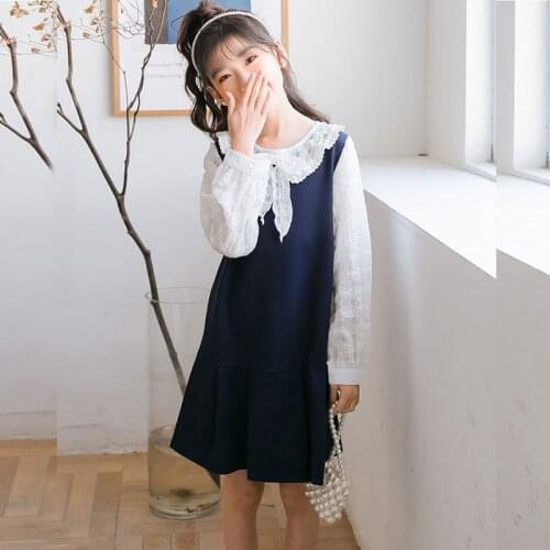 Teenager Princess Girls Dress 2021 New Fashion Spring Children Long Sleeve Baby Girl Party Dresses Kids Autumn Clothes Blue Grey