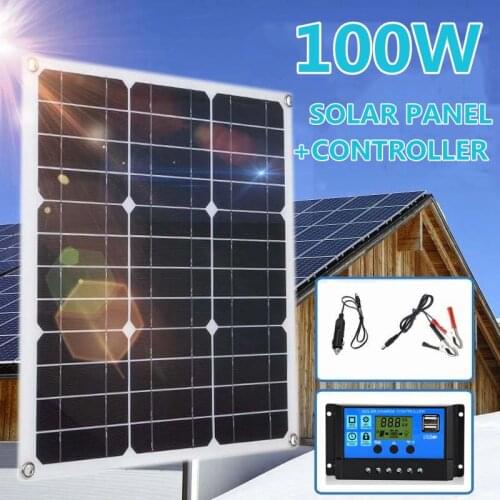 100W Solar Panel Kit 18V 5V USB Power Bank Portable Outdoor Cycle Camping Hiking Travel Solar Cell Phone Charger with Controller