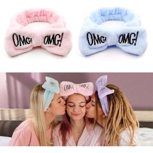 Fashion Headbands Coral Fleece Soft OMG Letter Bow Head Bands For Women Cute Hair Accesories Korean Wash Face Hair Band Girl