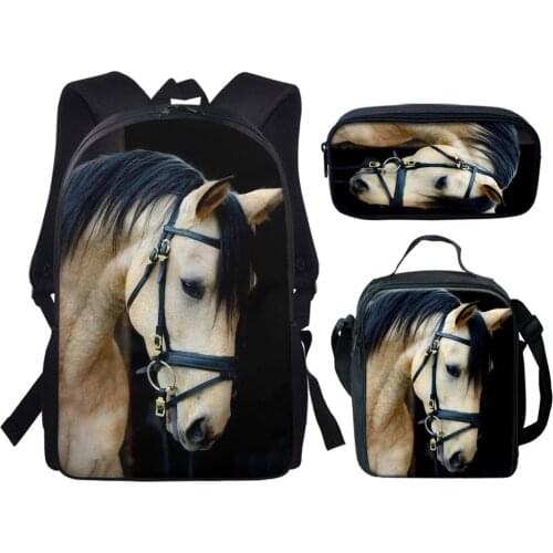 2021 School Bags Black White Horse Print Backpacks For Teenagers Boys Girls 3PCS Set Book Bag 16Inch rucksuck balso