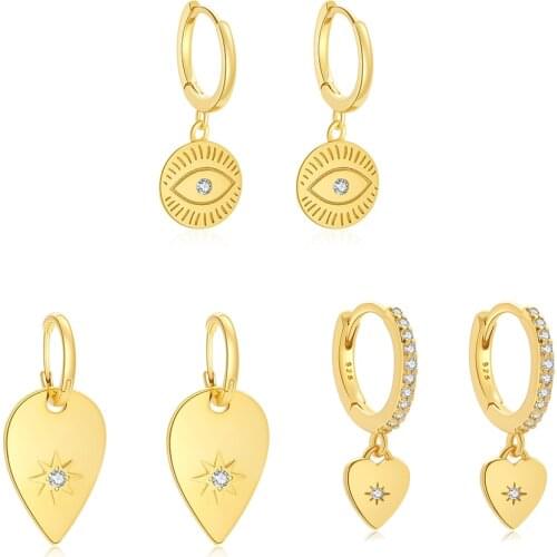 925 Sterling Silver Small Hoop Earrings For Women luxury CZ zircon Star Round Eye Heart Hanging Huggie Piercing Jewelry 2021 New