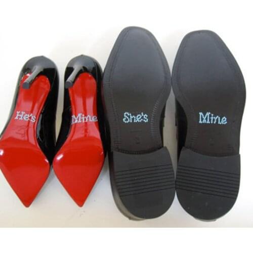 Wedding decal , Wedding Shoe stickers -Clear white /blue Crystal Rhinestone -set of "Hes Mine" and 'Shes Mine" shoe decals