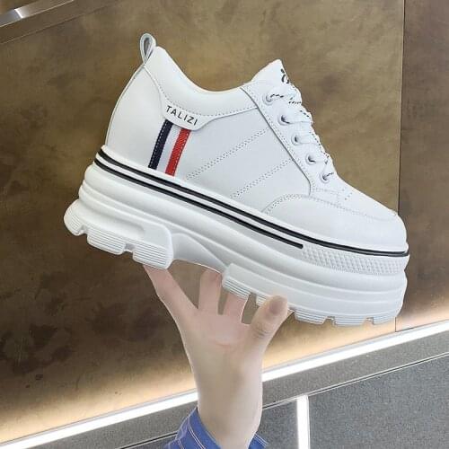 Platform Sneakers For Women Leather Fashion Casual Vulcanized Shoes Woman 8 cm Thick Soled Wedge Chunky Trainers Female