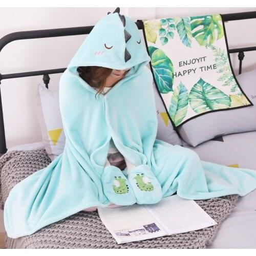 Kawaii Winter Weighted Blanket Winter Warm Cartoon Dinosaur Shape Hooded Cloak with Gloves Children Adults Sleeping Supplies