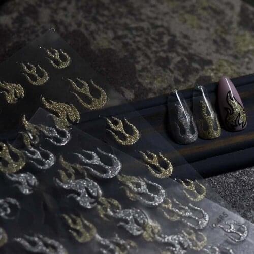 1 Sheet 5D Nail Stickers High Quality Gold Silver Flame Star Design Adhesive Stickers Nail Art Decoration Manicure Accessories