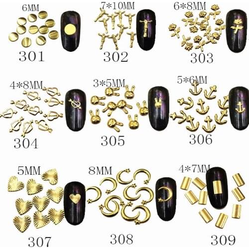100Pcs/Lot Japan Korea Rivet Studs Rabbit Jesus Anchor Moon Heart Metal Alloy Nail Art Decorations 3D DIY Sticker Jewelry Charms