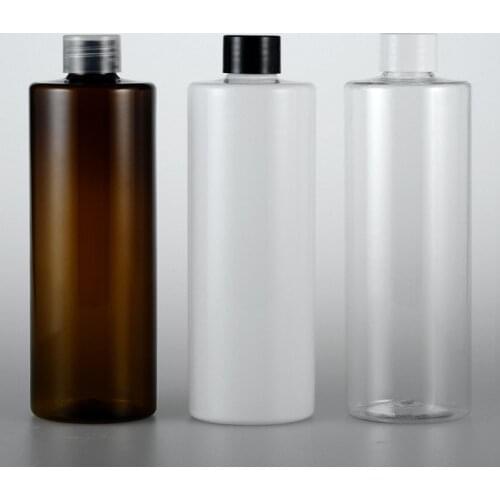 20pcs 350ml travel refill bottle ,brown/clear plastic empty shampoo bottles With black / white screw cap