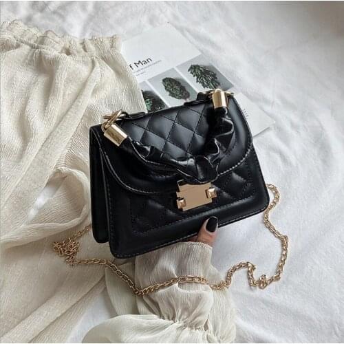 2021 Casual PU Leather Sling Handbag Purse Women Elegant Chain Shoulder Crossbody Bag Popular Simple Female Daily Bag