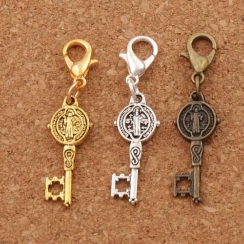 27pcs Saint Benedict Medal Cross Key Clasp European Lobster Trigger Clip On Charm Beads 38.3X9.4mm c1687