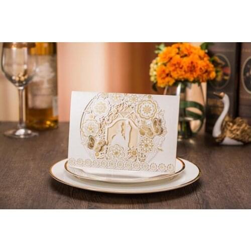 50SET/LOT European Hot Stamp And Laser Cut High Grade Wedding Invitation Card With Envelope Sealing