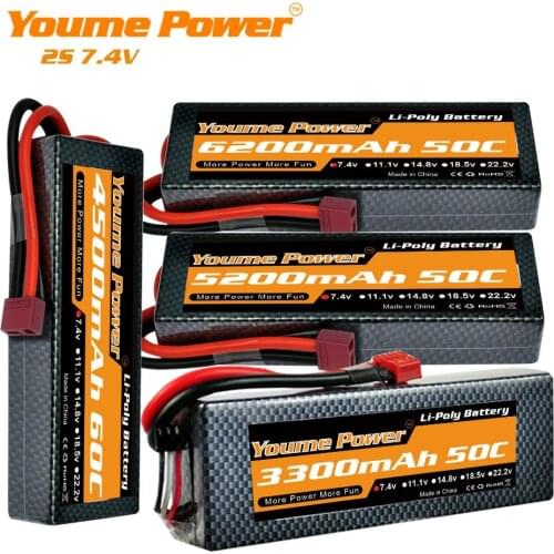 Youme 2S Lipo battery 7.4V 5200mah 6200mah Car battery hard case 50c 60c for remote control Car trucks Monster Vehicle Car Crawl