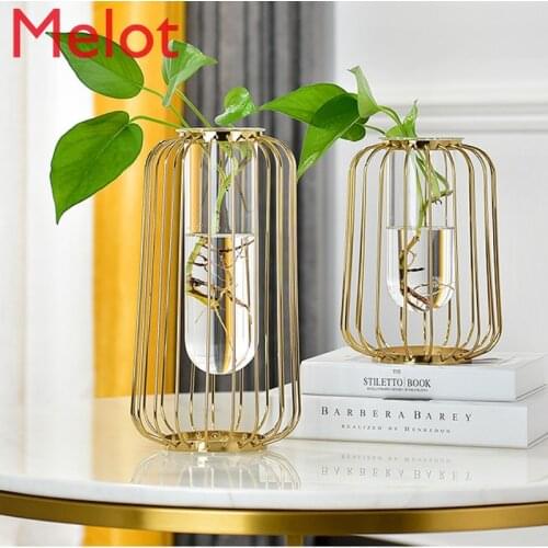 American Creative Vase Decoration Modern Light Luxury Dried Flower Living Room Home Decorations Metal Glass Vase Decor Vase