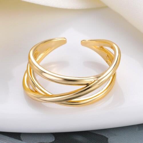 Bohemian Gold Geometric Rings DoubleLayer Interwoven Winding Line Ring 2021 Trend Jewelry Party Gift