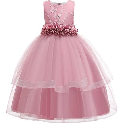 Princess Embroidery Flower Beading Wedding Evening Dress Kids Clothes Summer Fancy Dress for Girls детские платья 8 10 12 Years