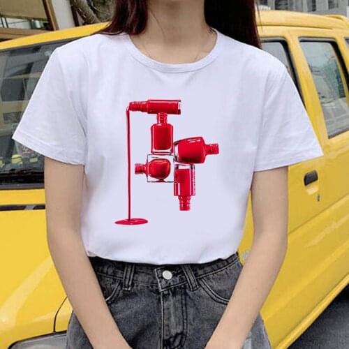 New Womens 3D nail polish Printing T shirt Harajuku Trend Style O-Neck T-Shirt Summer Short Sleeve Casual Streetwear Tshirt