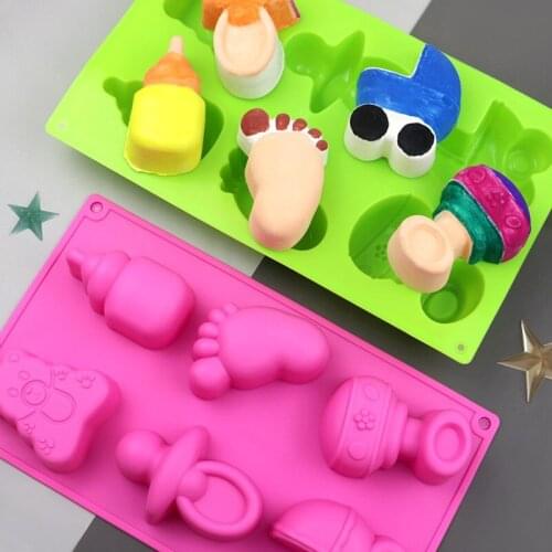 2021 Hot 6 Cells Baby Feet and Toys Silicone Molds 3D Chocolate Sugar Candy Jelly Moulds Cupcake Party Fondant Cake Decor Tools