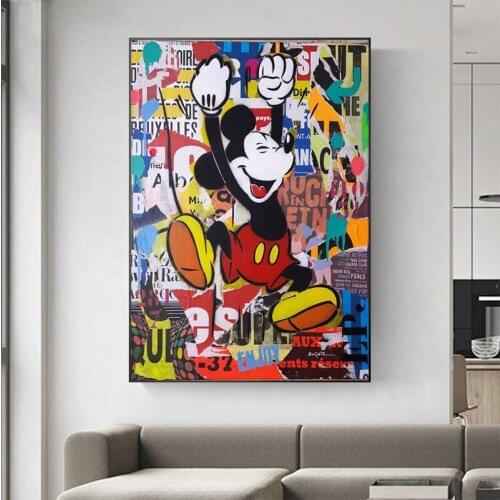 Disney Street Graffiti Canvas Paintings Mickey Mouse and Donald Duck Posters Prints Wall Art Picture For Bedroom Home Decoration