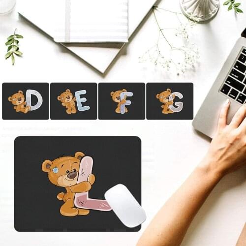 Gaming Mouse Pad Cute Bear Letter Computer Mousepad Smooth Waterproof PU Leather Keyboard Mat Gaming Mouse Mat for Office Home