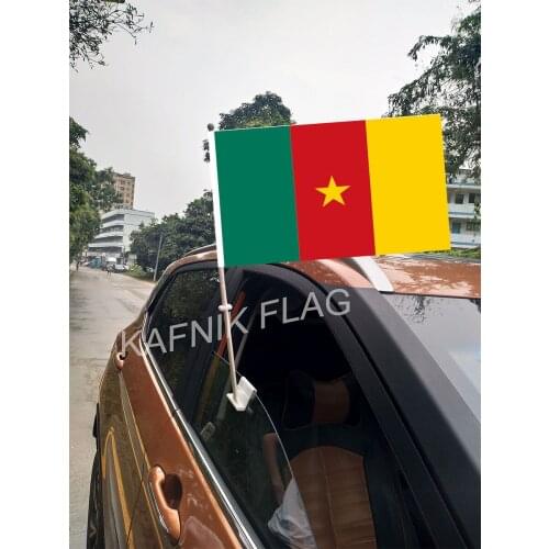 KAFNIK,30*45CM cameroon Window Car Flags and Banners Countries World Custom Flags with 43/52cm flagpole for car decoration