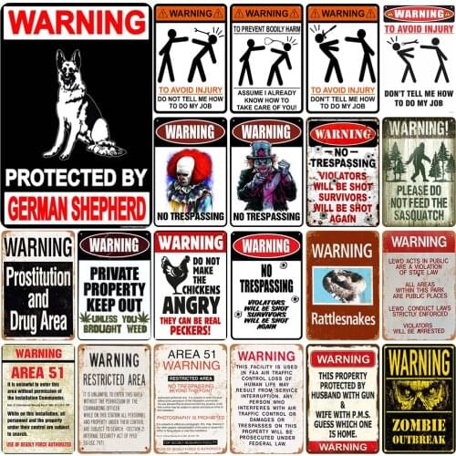 Vintage Metal Plate of Warning Protected By German Shepherd To Avold Injury Warning Sign for Tiki Bar Wall Decor Sign Yard Sign