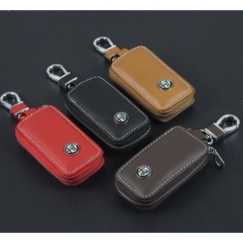 1PCS Top Men/Womens Fashion Car Keys Bag Keys Chains Case Holder Cowhide Leather Key Wallet For Alfa Romeo Car LOGO Accessories