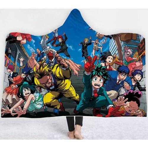 My Hero Academia Anime 3D Printing Throw Hooded Blanket Wearable Warm Fleece Bedding Office Quilts Soft Adults Travel 06