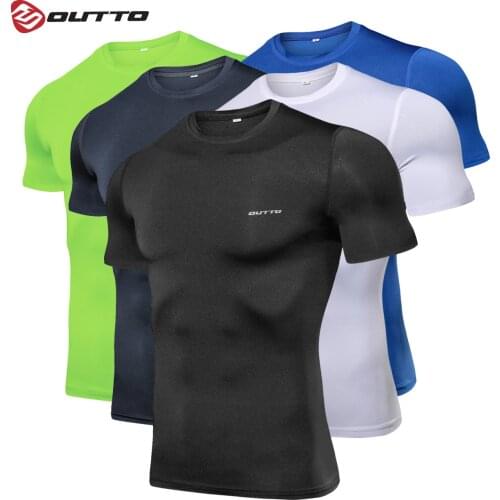 Outto Mens Running T-shirts Compression Base Layer Quick Dry Short Sleeve Training Cycling Gym Fitness Sports Under-wear Top