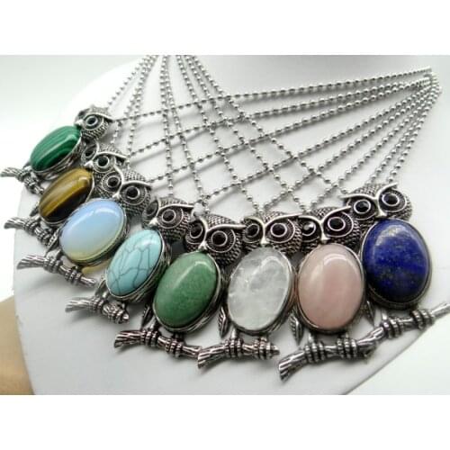 Natural stone Quartz Crystal Turquoises beads animal Uil Archaize zilveren pendant for DIY Jewelry making necklace Accessories