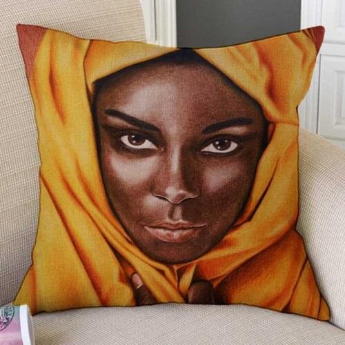New Africa Art Black Girl African Woman Oil Painting Cute Pillow Cover For Sofa Decoration Cute Cartoon Girl Linen Cushion Cover