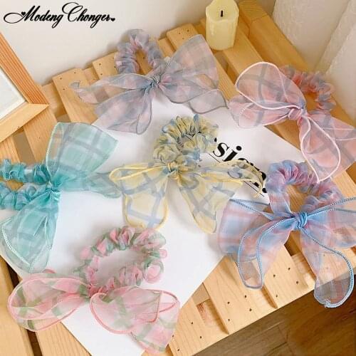 New Women Girl Cute Colorful Lace Lattice Plaid Chiffon Rubber Band Ponytail Holder Scrunchie Headband Fashion Hair Accessories