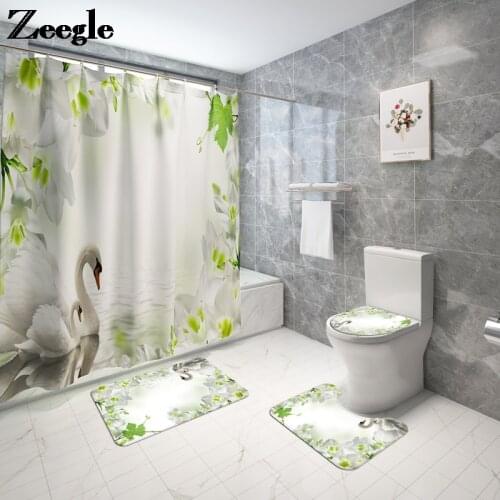 Nice Printing Shower Room Home Decor Bath Mat Carpet Rugs for Toilet Non Slip Bath Mat and Shower Curtain Bathroom Bath Mat