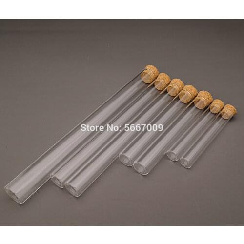 20pcs/lot DIA 12mm 13mm 15mm 18mm Transparent Lab Glass Test Tube With Cork Stoppers Flat Bottom Vial Container