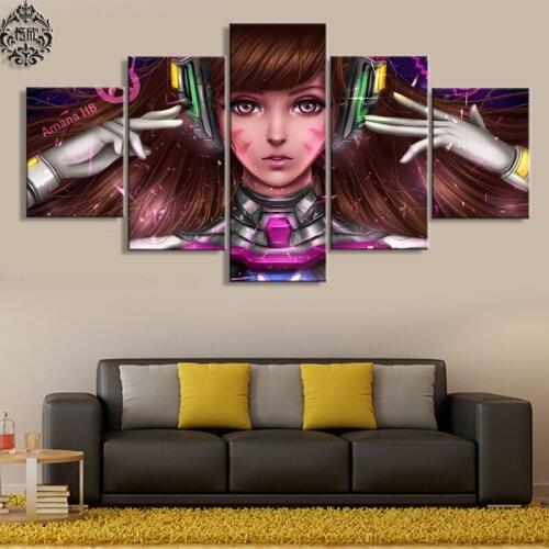 Game Printed Poster 5Panel Overwatch D.VA Decoration Wall Art Painting Modern Canvas Print Home Decor Cuadros Painting On Canvas