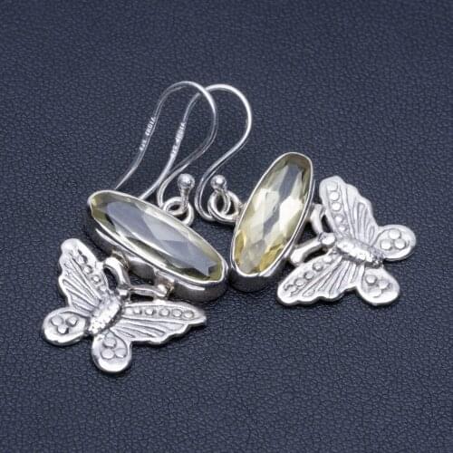 Natural Citrine Unique Punk Style 925 Sterling Silver Earrings 1 1/2" P1870