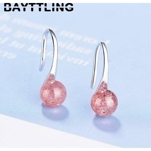 BAYTTLING 16MM 925 Sterling Silver Elegant Pink/Gray Round Moonstone Drop Earrings For Women Fashion Wedding Gift Jewelry