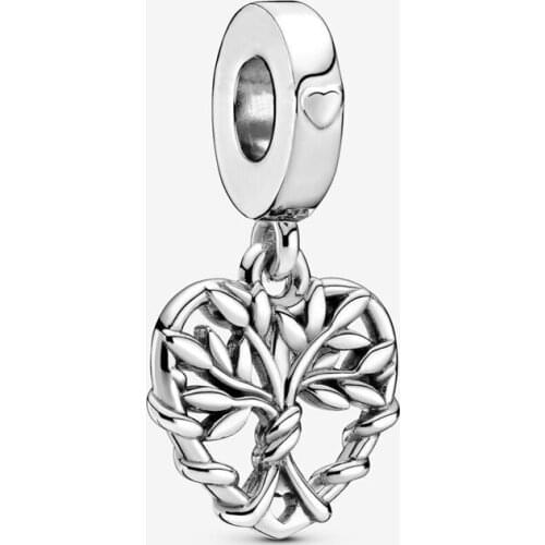 925 Sterling Silver Heart-shaped Family Tree Charm Fit Original 3mm Bracelet&Bangle Making Fashion DIY Jewelry For Women