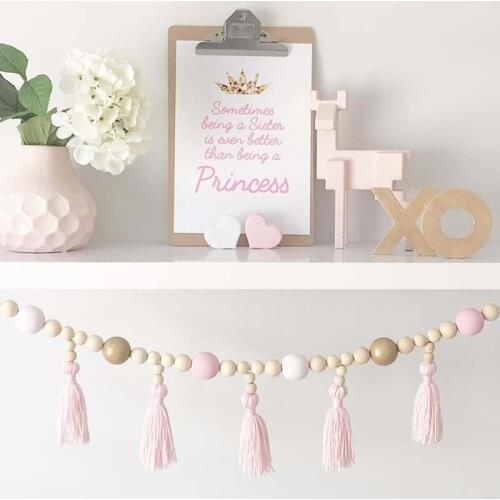 Nordic Baby Room Yarn and Bead Garland Hanging with Tassel Nursery Pearl Decor Ornament Props For Kids Room Gift Giving