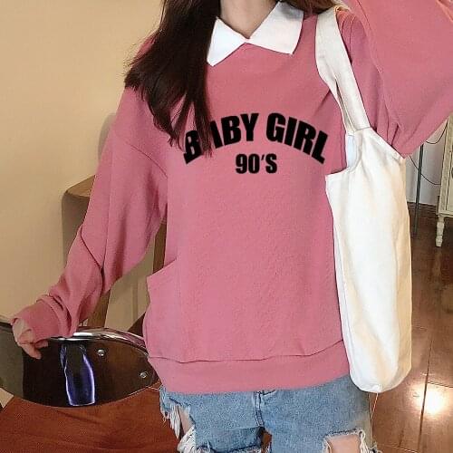 Letter Print Sweatshirt Women 90s Aesthetic Black Hoodie Cotton Oversized Harajuku Sweatshirts Pullover Vintage Fashion Tops