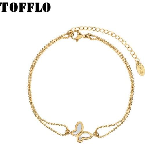 TOFFLO Stainless Steel Jewelry Simple Butterfly Anklet Womens Sweet Rims BSS103