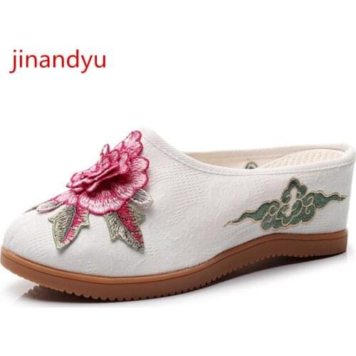 High Heels Embroidery Flower Wedges Platform Shoes Fashion Women Sexy Comfy Blue Red White Heels Wedge Sandals Women Slippers