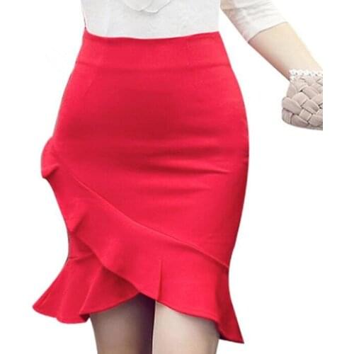 Plus Size office Occupation Women Skirt 2020 New Fashion Women Pencil Skirt Ladies High Waist Ruffle Skirt Irregular skirts 5XL