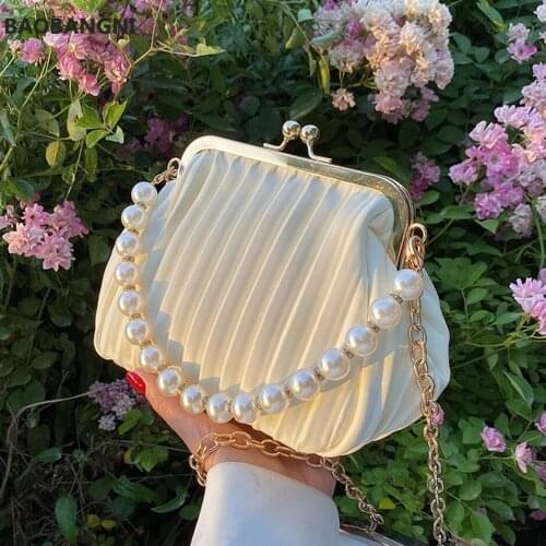 Pleated Shell bag Small Totes With Pearl Handle Summer New PU Leather Womens Designer Handbag Chain Shoulder Messenger Bag