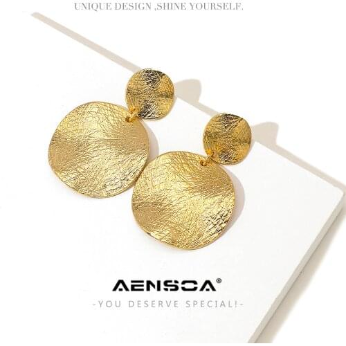 AENSOA Korean New Gold Color Plated Vintage Big Drop Earrings Geometric Round Pendant Metal Earrings for Women Statement Jewelry