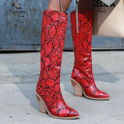 Sgesvier 2020 big size 46 snake knee high boots women high heel wedges shoes autumn winter cowboy european western boots woman
