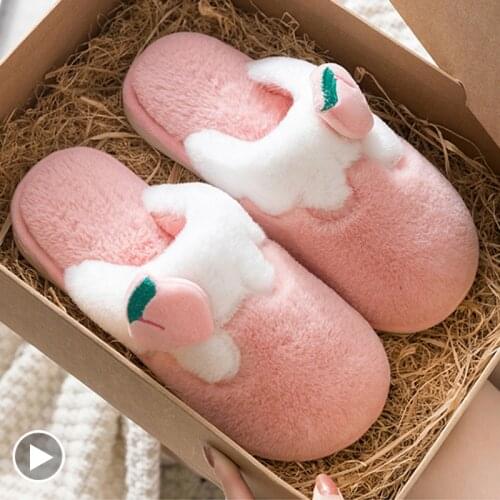 Ladies Winter Home Slippers Fruit Flock Thick Bottom Lovers Shoes Female Indoor Plush Non-Slip Adult Men Women Cotton Slippers