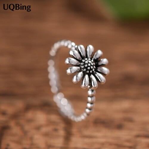 Wholesale Fits European Jewelry Open 100% 925 Sterling Silver Retro Flower Ring Women Jewelry 2019