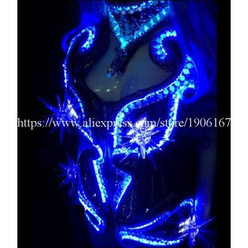Led Luminous Sexy Lady Crystal Evening Dress Women Dance DS Costume Led Light Illuminate Stage Clothes Dance Wear Free Shipping